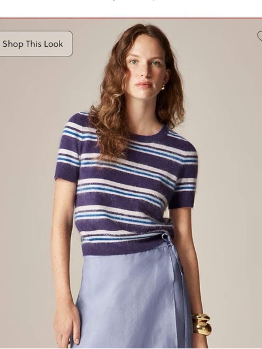 J. Crew brushed cashmere Short-Sleeve Striped Crewneck Sweater new without tags